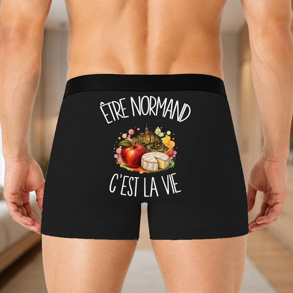 Boxer Homme Être normand c'est la vie – Impression au dos – Noir