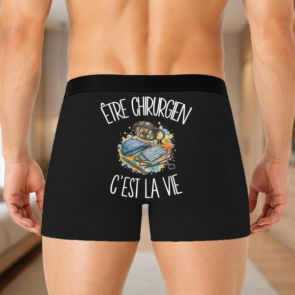 Boxer Homme Être chirurgien c'est la vie – Impression au dos – Noir