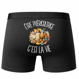 Boxer Homme Être puéricultrice c'est la vie – Impression au dos – Noir