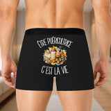 Boxer Homme Être puéricultrice c'est la vie – Impression au dos – Noir