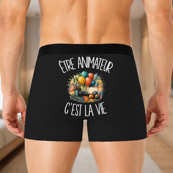 Boxer Homme Être animateur c'est la vie – Impression au dos – Noir