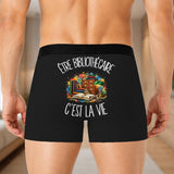 Boxer Homme Être bibliothécaire c'est la vie – Impression au dos – Noir
