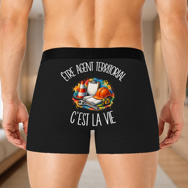 Boxer Homme Être agent territorial c'est la vie – Impression au dos – Noir