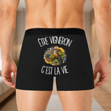 Boxer Homme Être vigneron c'est la vie – Impression au dos – Noir