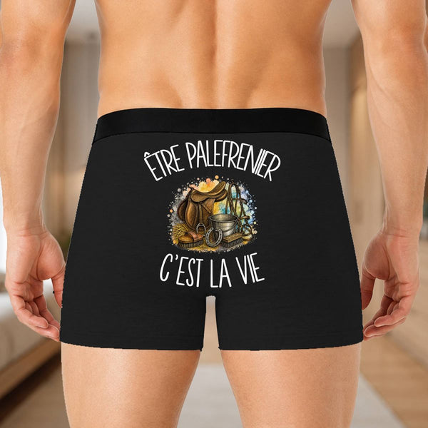 Boxer Homme Être palefrenier c'est la vie – Impression au dos – Noir