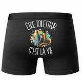 Boxer Homme Être toiletteur c'est la vie – Impression au dos – Noir
