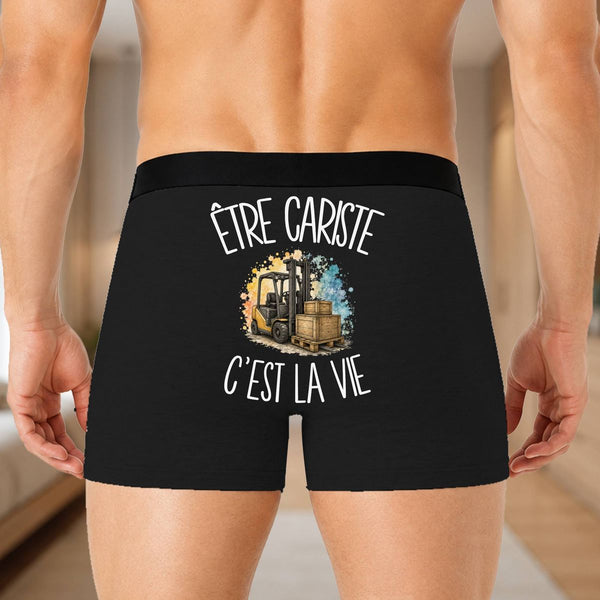 Boxer Homme Être cariste c'est la vie – Impression au dos – Noir