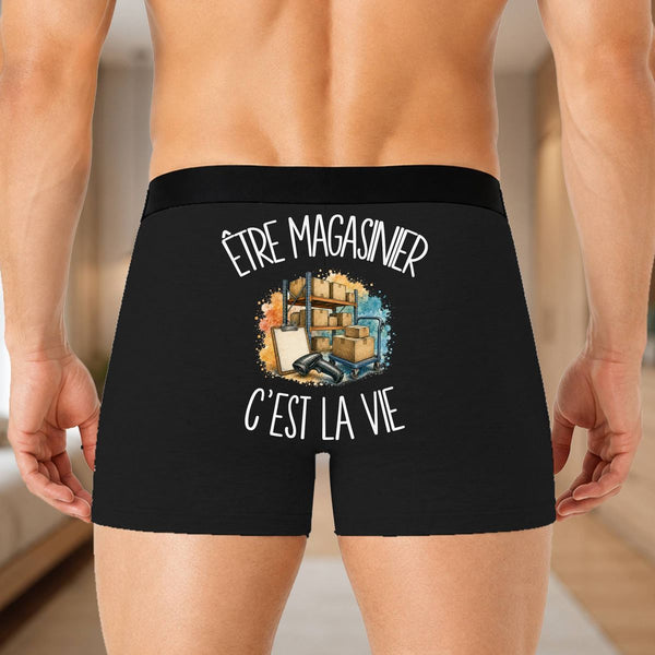 Boxer Homme Être magasinier c'est la vie – Impression au dos – Noir