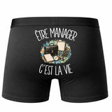 Boxer Homme Être manager c'est la vie – Impression au dos – Noir