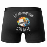 Boxer Homme Être auto-entrepreneur c'est la vie – Impression au dos – Noir