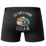 Boxer Homme Être femme de chambre c'est la vie – Impression au dos – Noir