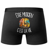 Boxer Homme Être musicien c'est la vie – Impression au dos – Noir