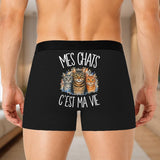 Boxer Homme Mes chats c'est ma vie – Impression au dos – Noir