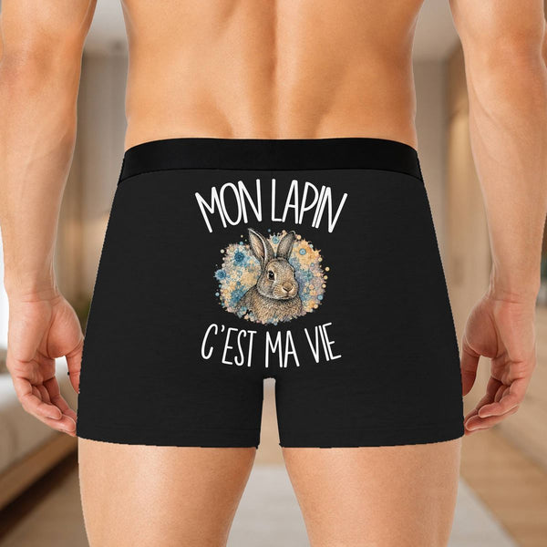 Boxer Homme Mon lapin c'est ma vie – Impression au dos – Noir