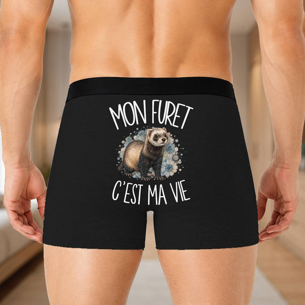 Boxer Homme Mon furet c'est ma vie – Impression au dos – Noir
