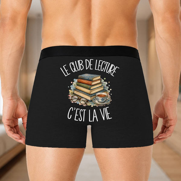 Boxer Homme Le club de lecture c'est la vie – Impression au dos – Noir