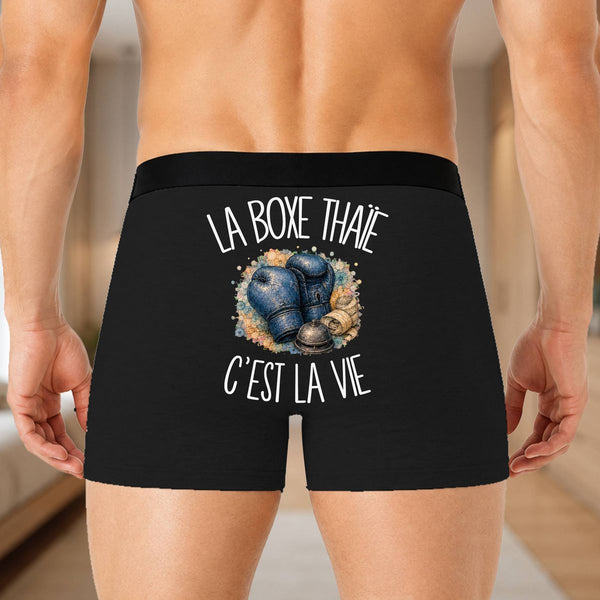 Boxer Homme La boxe thaïe c'est la vie – Impression au dos – Noir