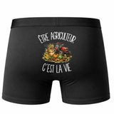 Boxer Homme Être agriculteur c'est la vie – Impression au dos – Noir