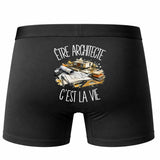 Boxer Homme Être architecte c'est la vie – Impression au dos – Noir