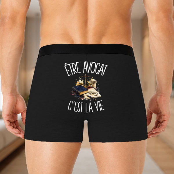 Boxer Homme Être avocat c'est la vie – Impression au dos – Noir