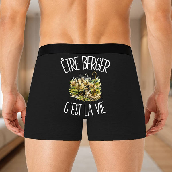 Boxer Homme Être berger c'est la vie – Impression au dos – Noir