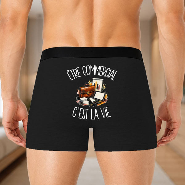 Boxer Homme Être commercial c'est la vie – Impression au dos – Noir