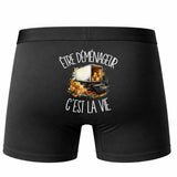 Boxer Homme Être déménageur c'est la vie – Impression au dos – Noir