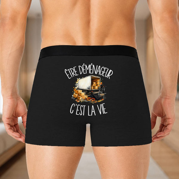 Boxer Homme Être déménageur c'est la vie – Impression au dos – Noir
