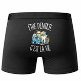 Boxer Homme Être dentiste c'est la vie – Impression au dos – Noir