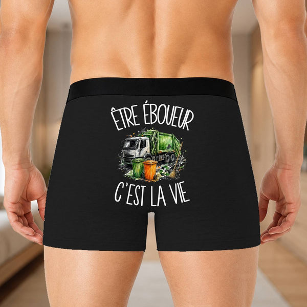 Boxer Homme Être éboueur c'est la vie – Impression au dos – Noir