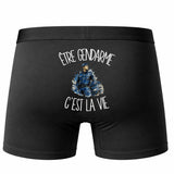 Boxer Homme Être gendarme c'est la vie – Impression au dos – Noir