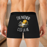 Boxer Homme Être ingénieur c'est la vie – Impression au dos – Noir