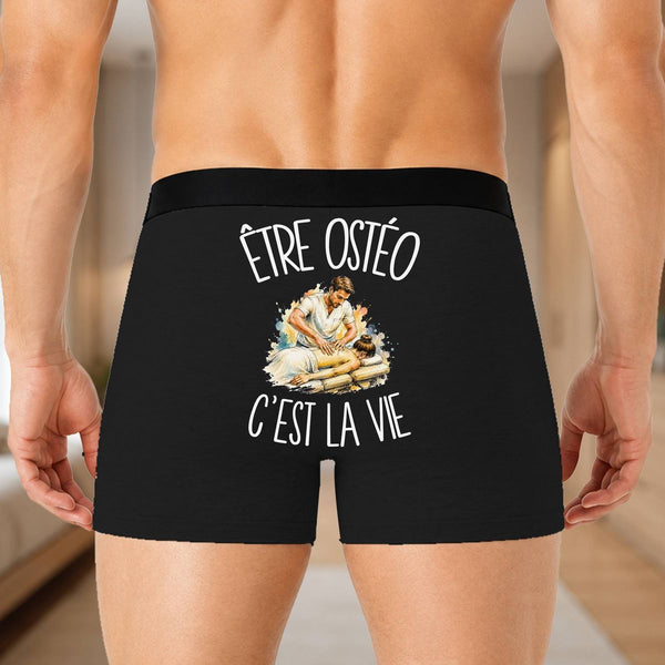 Boxer Homme Être ostéo c'est la vie – Impression au dos – Noir