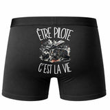 Boxer Homme Être pilote c'est la vie – Impression au dos – Noir