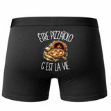 Boxer Homme Être pizzaiolo c'est la vie – Impression au dos – Noir
