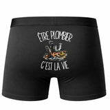 Boxer Homme Être plombier c'est la vie – Impression au dos – Noir