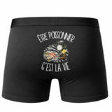 Boxer Homme Être poissonnier c'est la vie – Impression au dos – Noir