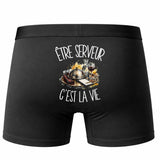 Boxer Homme Être serveur c'est la vie – Impression au dos – Noir
