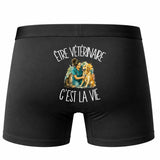 Boxer Homme Être vétérinaire c'est la vie – Impression au dos – Noir