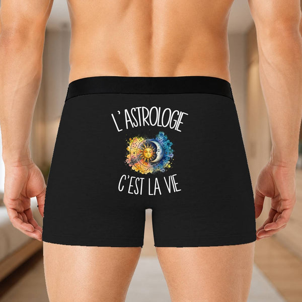 Boxer Homme L'astrologie c'est la vie – Impression au dos – Noir