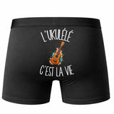 Boxer Homme L'ukulélé c'est la vie – Impression au dos – Noir