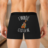 Boxer Homme L'ukulélé c'est la vie – Impression au dos – Noir