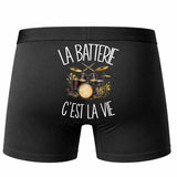Boxer Homme La batterie c'est la vie – Impression au dos – Noir