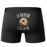 Boxer Homme La broderie c'est la vie – Impression au dos – Noir