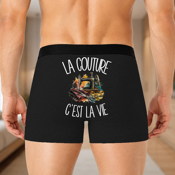 Boxer Homme La couture c'est la vie – Impression au dos – Noir