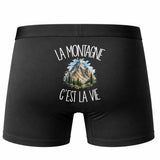 Boxer Homme La montagne c'est la vie – Impression au dos – Noir