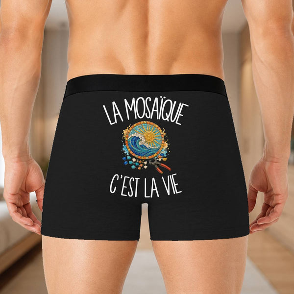 Boxer Homme La mosaïque c'est la vie – Impression au dos – Noir
