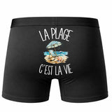 Boxer Homme La plage c'est la vie – Impression au dos – Noir