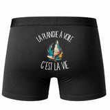 Boxer Homme La planche à voile c'est la vie – Impression au dos – Noir
