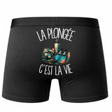 Boxer Homme La plongée c'est la vie – Impression au dos – Noir